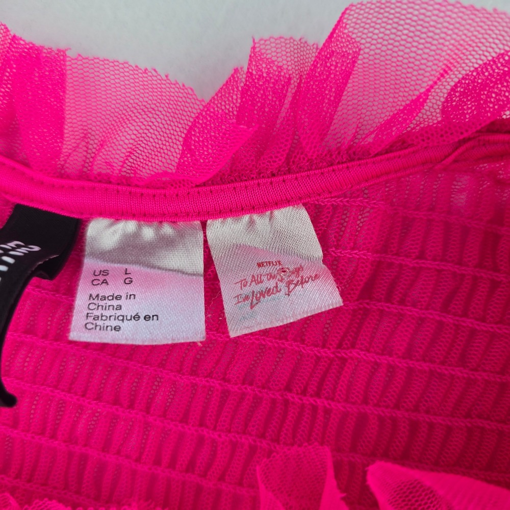 H&M Divided Dress Netflix To All The Boys Pink Ruffle Smocked Babydoll Large - Picture 7 of 10